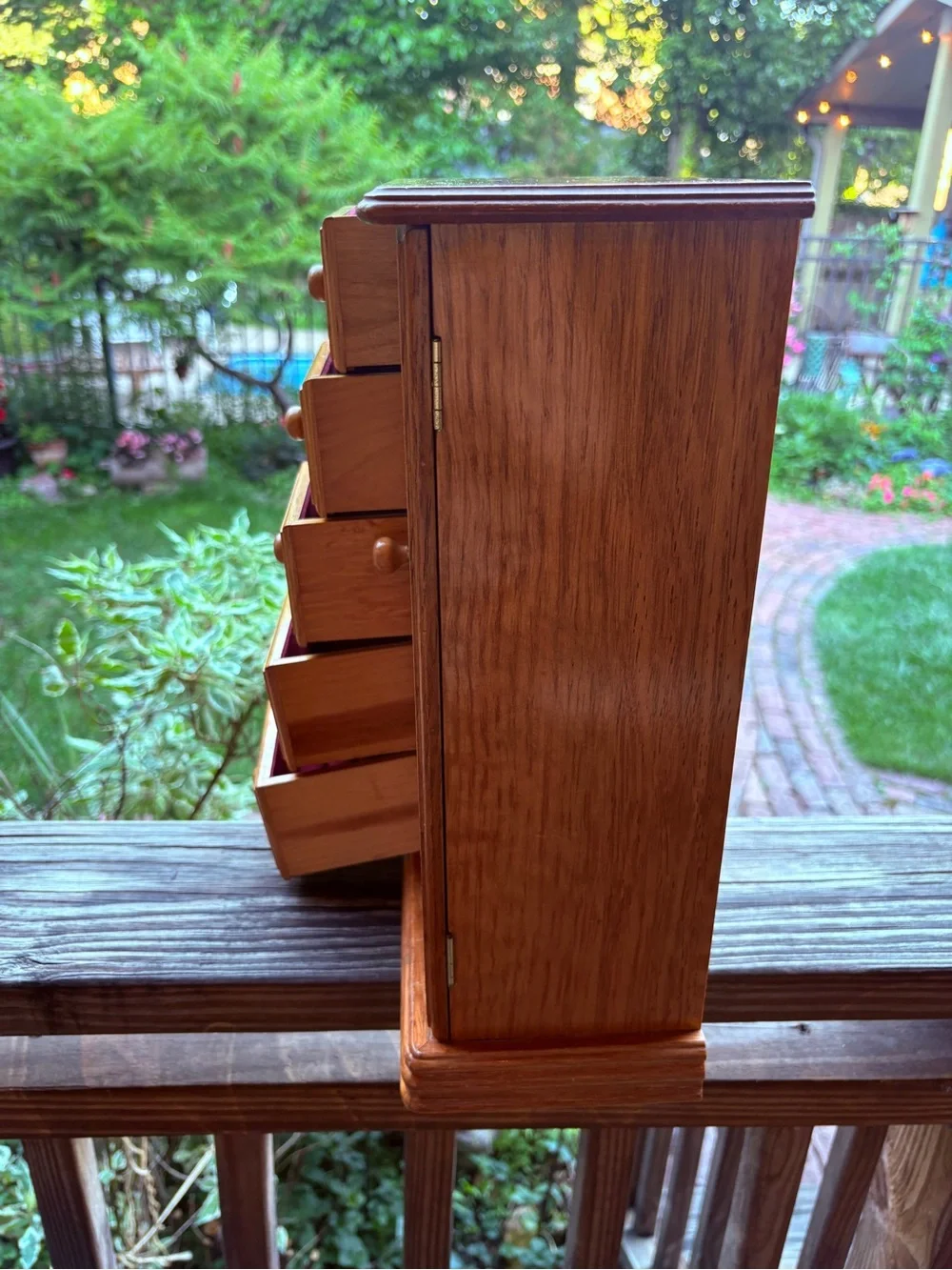Large vintage wooden jewelry box armoire mirror drawers storage Retro organizer